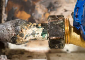 corroded lead pipe connection.