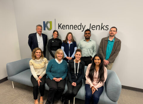 KJ Mid-Atlantic office opening team photo - back left to right: Ed Balchon, Brittany Loveless, Adrianna Dimperio, Sandesh Deshmukh, Zach Devlin Front left to right: Christiana Tambone, Mary Sawitzki, Melissa Bertoli, Muskan Amin